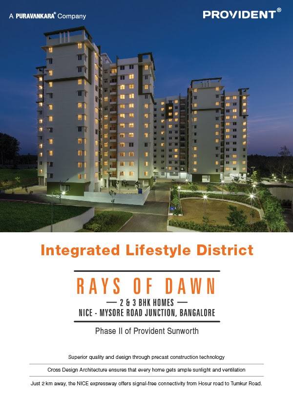 Book 2 & 3 BHK apartments starting from Rs. 48 Lacs at Provident Rays Of Dawn in Bangalore Update
